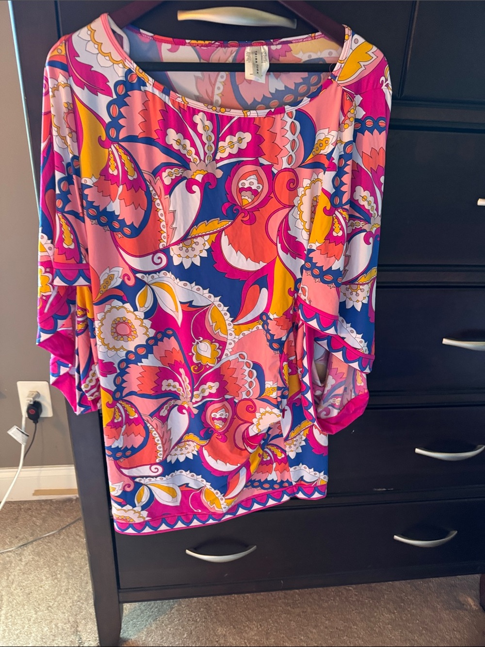 Vibrant Pink & Blue Paisley Tunic Top